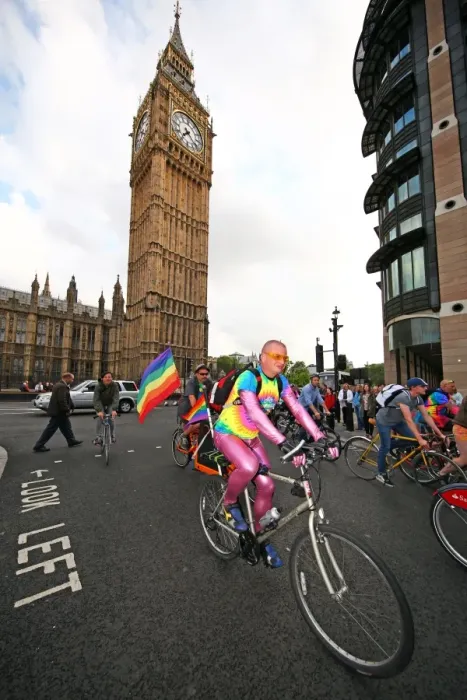  : Ride with Pride bicycle ride for London Pride passes Big Ben