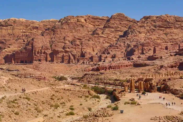  : The Royal Tombs and central valley in the rock city of Petra, Jordan