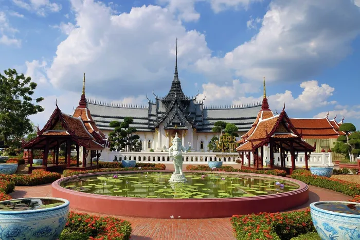  : Sanpet Prasat Palace from Ayutthaya, at Muang Boran, The Ancient City, historical museum of reproductions of famous Thai buildings, Bangkok, Thailand