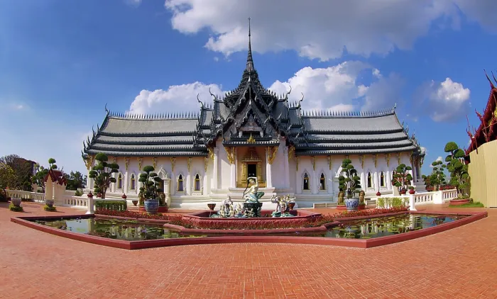  : Sanpet Prasat Palace from Ayutthaya, at Muang Boran, The Ancient City, historical museum of reproductions of famous Thai buildings, Bangkok, Thailand
