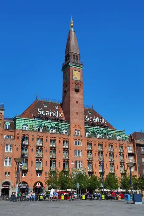  : Scandic Hotel building and clock tower in Radhuspadsen the Town Hall Square in Copenhagen