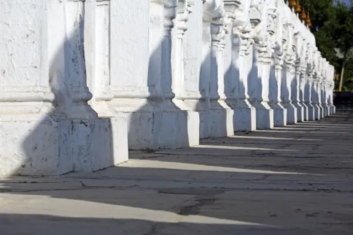  : Shadows on shrines at Kuthodaw Pagoda, Mandalay, Myanmar (Burma)