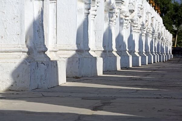 Shadows on shrines at Kuthodaw Pagoda, Mandalay, Myanmar (Burma)