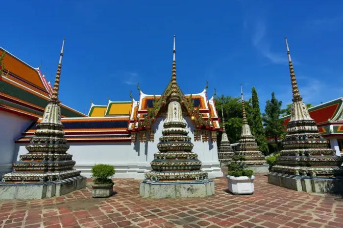  : Spires of Chedis at Wat Pho temple, Bangkok, Thailand