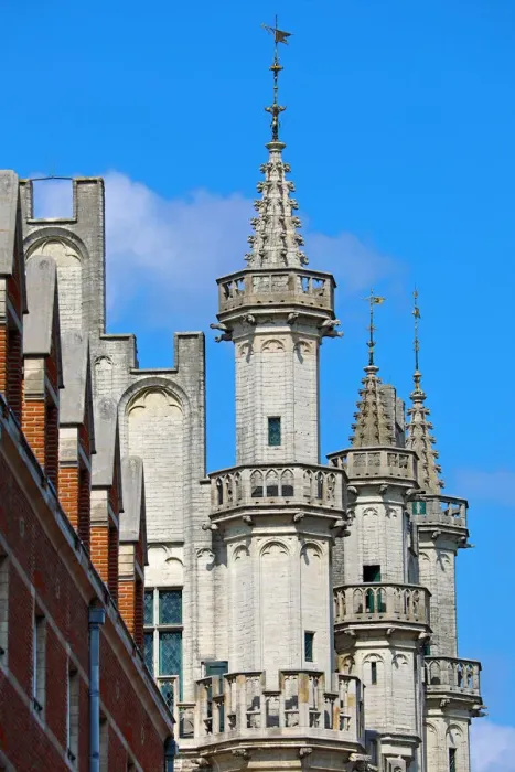  : Spires of the Town Hall in the Grand Place or Grote Markt, Brussels, Belgium