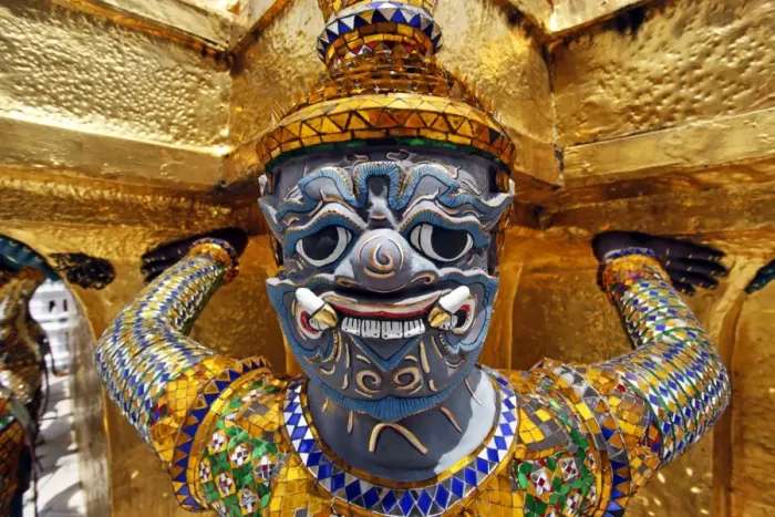  : Spot colour Yaksha Demon Statue at Wat Phra Kaew temple, Bangkok, Thailand