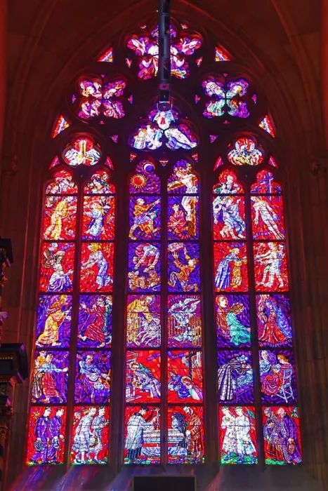  : Stained glass windows of St. Vitus Cathedral in Prague, Czech Republic