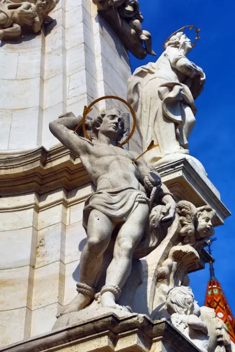  : Statue on Holy Trinity Column beside the Matthias Church in Budapest, Hungary