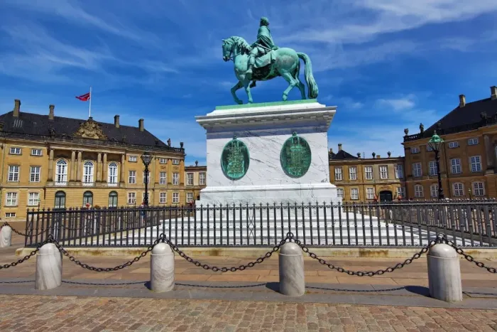 : Statue of King Frederik V at the Amalienborg Palace in Amalienborg Sqaure in Copenhagen