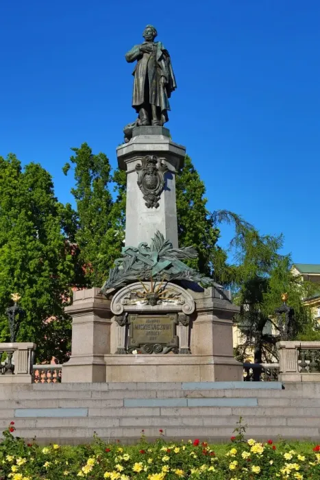  : Statue and monument of Adam Mickiewicz in Warsaw, Poland