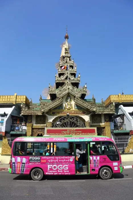  : Street scene with traffic and the Sule Pagoda, Yangon, Myanmar