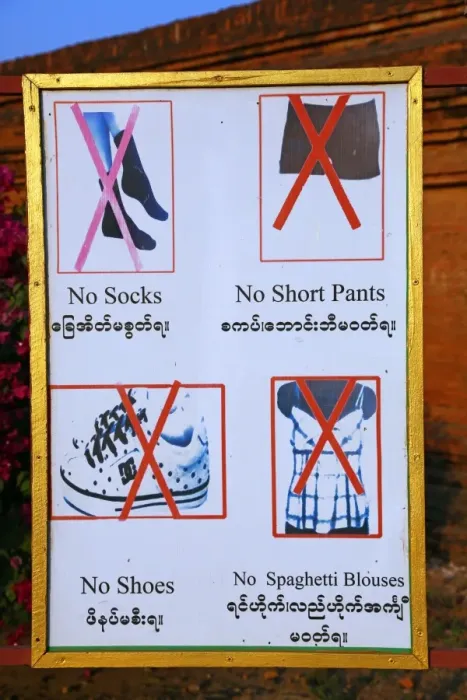  : Temple etiquette sign at Sulamani Guphaya Temple Pagoda on the Plain of Bagan, Bagan