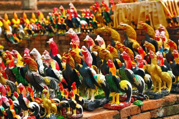  : Temple of a Thousand Roosters, Wat Thammikarat, Ayutthaya, Thailand - 7 Jul 2017