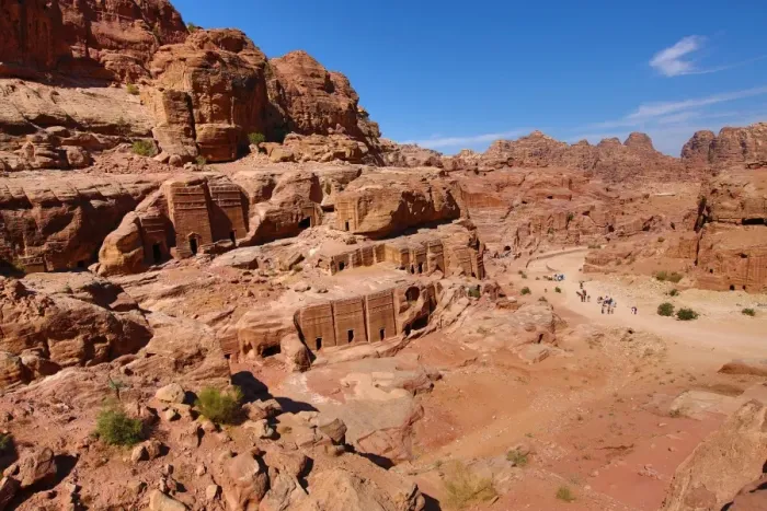  : Tombs in sandstone rocks around the valley in the rock city of Petra, Jordan