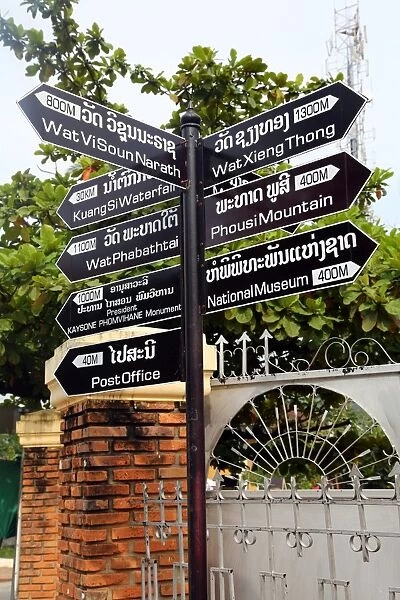 Tourist information direction signs in Luang Prabang, Laos