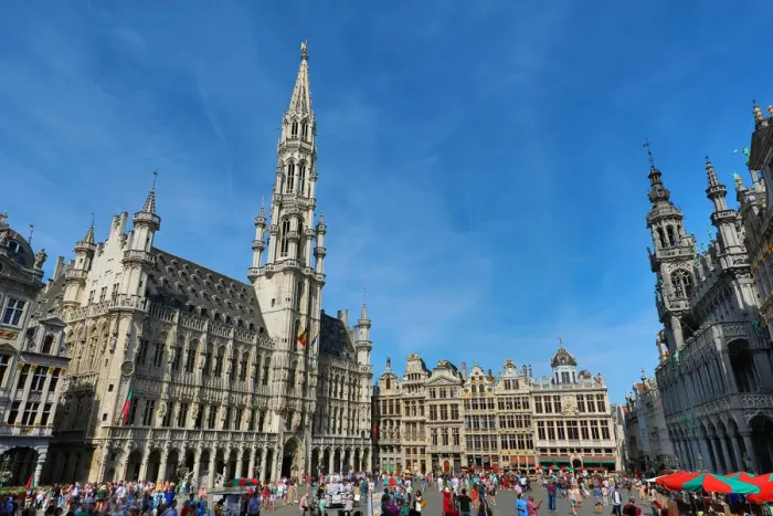  : The Town Hall and buildings of the Grand Place or Grote Markt, Brussels, Belgium
