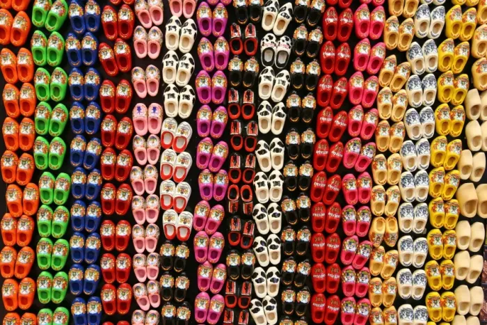  : Traditional Dutch clogs souvenirs for tourists at the Flower Market in Amsterdam, Holland