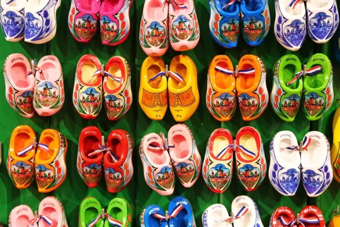  : Traditional Dutch clogs souvenirs for tourists at the Flower Market in Amsterdam, Holland