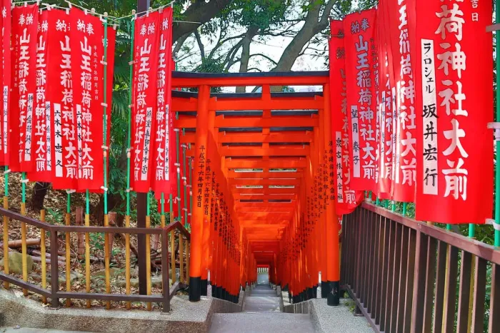  : Tunnel of red Torii gates at the Hie Shrine in Asakasa, Tokyo, Japan