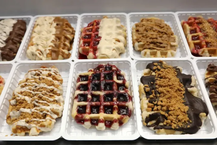  : Various varieties of Belgian waffles on sale, Brussels, Belgium