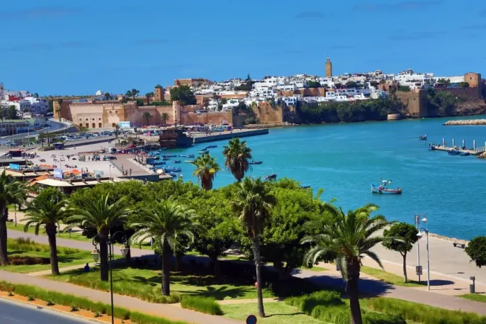  : View across the Bou Regreg River towards the Kasbah of the Udayas in Rabat, Morocco
