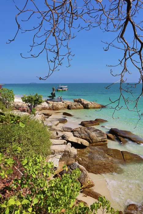  : View looking towards the Mermaid Statue on Sai Kaew Beach, Koh Samet, Thailand