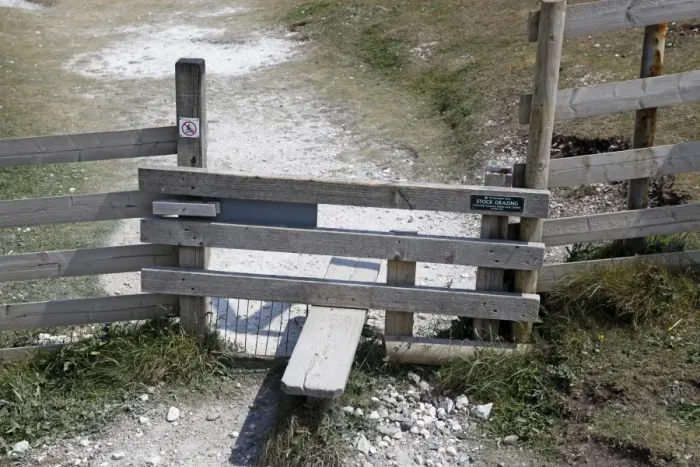  : Stile. Wooden stile and path on the Isle of Wight, England