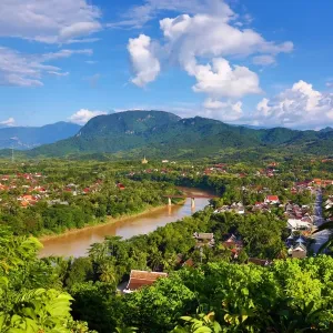Aerial view of Luang Prabang and river, Laos