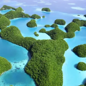 Aerial view of the Seventy Islands, Republic of Palau, Micronesia, Pacific Ocean