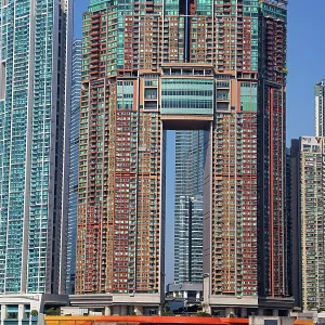 The Arch building above Kowloon Station and Elements shopping centre in Hong Kong, China The Arch building above Kowloon Station and Elements shopping centre in Hong Kong, China