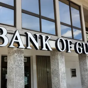Bank of Guam sign in Koror, Koror Island, Republic of Palau, Micronesia, Pacific Ocean