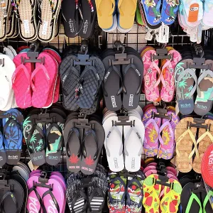 Beach footwear and flipflops on sale in shop in Koh Samet, Thailand