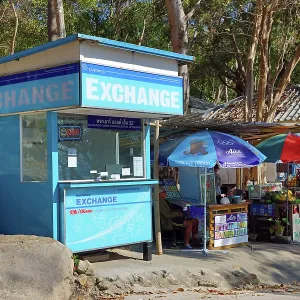Beachside currency exchange for exchanging money on Koh Samet island, Thailand