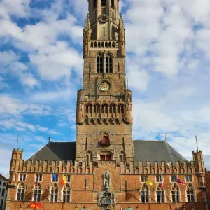 The Belfry Tower and the Cloth Hall in the Market Square, Bruges, Belgium