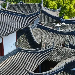 Black tiles roofs of traditional buildings in the Old City, Shanghai, China