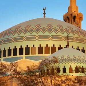 Blue mosaic dome of the King Abdullah I Mosque, Amman, Jordan