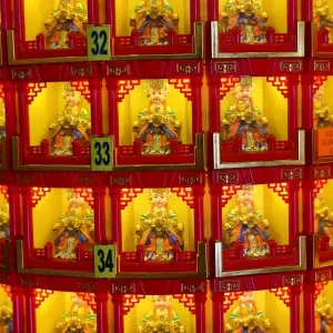 Boxes of religious figures at the Thean Hou Chinese Temple, Kuala Lumpur, Malaysia