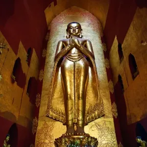 Buddha statue in Ananda Pagoda Temple in Old Bagan, Bagan, Myanmar (Burma)