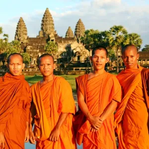 Buddhist monks at Angkor Wat Temple in Siem Reap, Cambodia