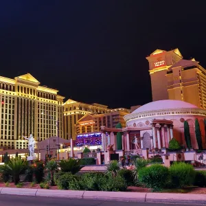 Caesars Palace Hotel and Casino at night, Las Vegas, Nevada, America