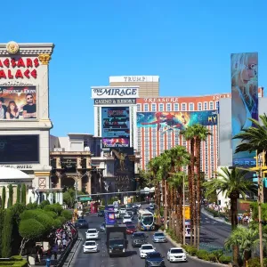 Caesars Palace and The Mirage Hotel and Casino on the Strip, Las Vegas, Nevada, America