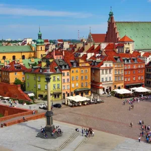 Castle Square with Sigismunds (Zygmund s) Column and St. Johns Cathedral in Warsaw, Poland