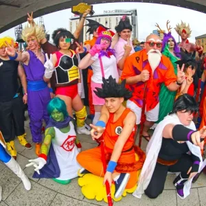 Characters from Dragonball gatther together at MCM London Comic Con at Excel London