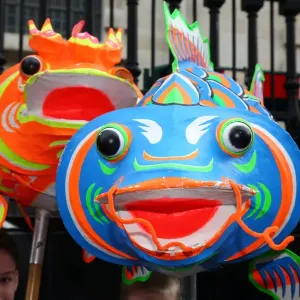 Floating paper fish in London's Chinese New Year Parade 2015