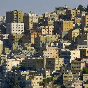 Cityscape of houses and buildings in the Old City, Amman, Jordan