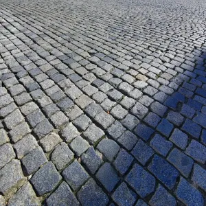 Cobblestones on a cobbled street in Prague, Czech Republic
