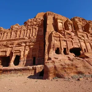The Corinthian Tomb and the Palace Tomb of the Royal Tombs in the rock city of Petra