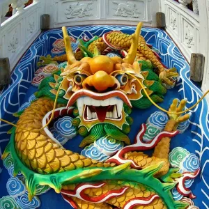 Dragon face decoration at the Thean Hou Chinese Temple, Kuala Lumpur, Malaysia