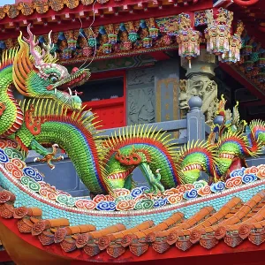 Dragon roof decorations on the Shengming Taoist Temple in Jiufen, Taiwan ROC