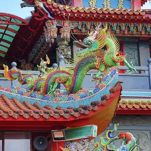 Dragon roof decorations on the Shengming Taoist Temple in Jiufen, Taiwan ROC